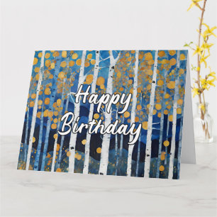 Carte Joyeux Anniversaire Bleu Arbre d'Aspen Or