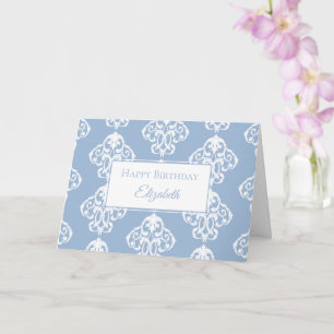 Carte Joyeux anniversaire Bleu Blanc Baroque