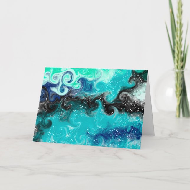 Carte Joyeux anniversaire Bleu, Turquoise et Noir Art Ab (Devant)