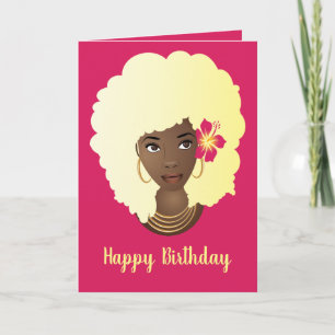 Carte Joyeux anniversaire ! Blonde Afro, Rose, Fleur