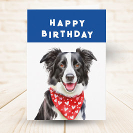 Carte Joyeux Anniversaire Border Collie Bandeau Rouge à