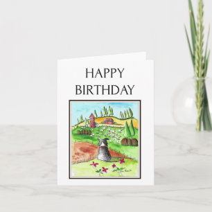 Carte Joyeux Anniversaire, Bordure Collie, Moutons, Art 