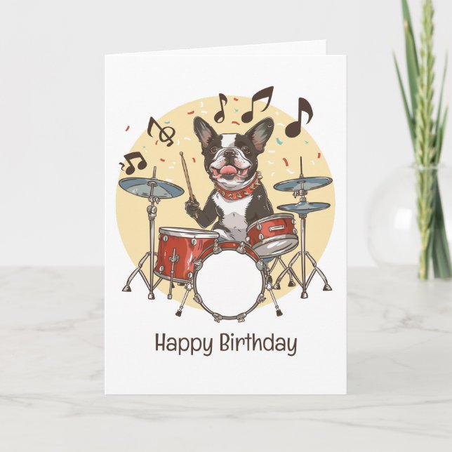 Carte Joyeux anniversaire Boston Terrier Dog Jouer des t (Devant)
