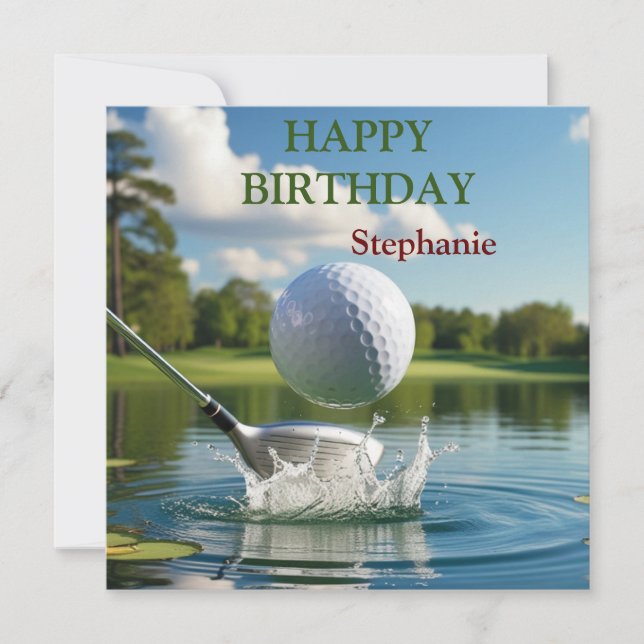 Carte Joyeux Anniversaire Boule de golf frappant l'eau (Devant)
