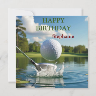Carte Joyeux Anniversaire Boule de golf frappant l'eau