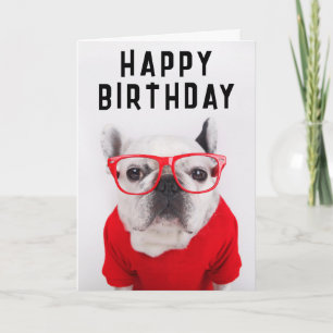 Carte Joyeux Anniversaire   Bouledogue Français avec Lun