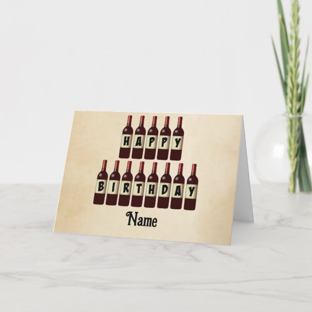 Carte Joyeux Anniversaire Bouteilles de vin rouge Custom (Devant)