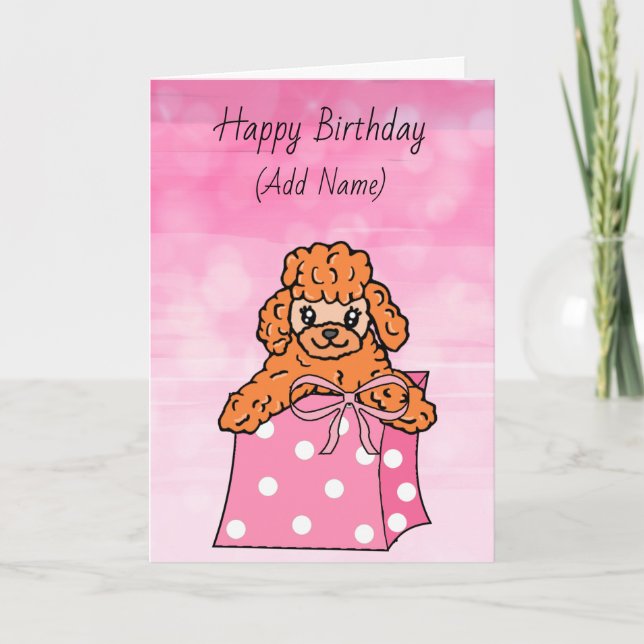 Carte Joyeux Anniversaire Caniche Abricot Dessiné à la M (Devant)