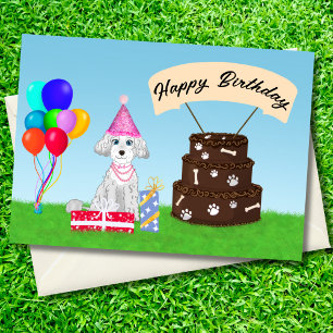 Carte Joyeux Anniversaire Caniche avec Gâteau d'Annivers