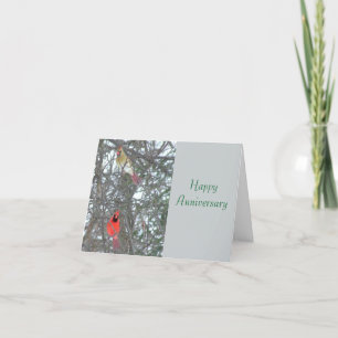 CARTE JOYEUX ANNIVERSAIRE/CARDINAL HOMME ET FEMME EN ARB