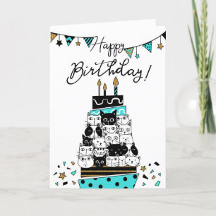 Carte Joyeux anniversaire Cat Cake et Fête