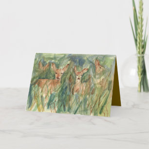 Carte Joyeux Anniversaire Cerf Faune Arbres Aquarelle
