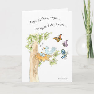 Carte Joyeux Anniversaire Chanson Bleu Oiseaux