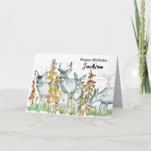 Carte Joyeux Anniversaire Chasse Cerf Faune en Pâture