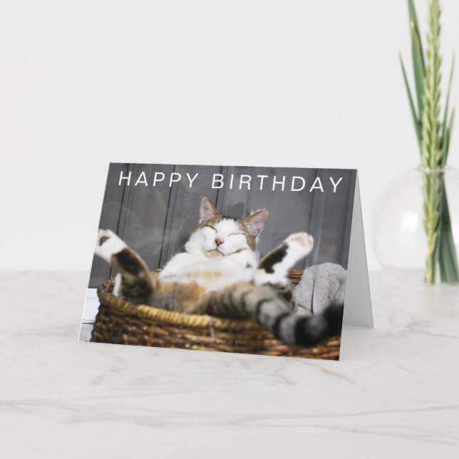 Carte Joyeux Anniversaire | Chat au Lit (Devant)