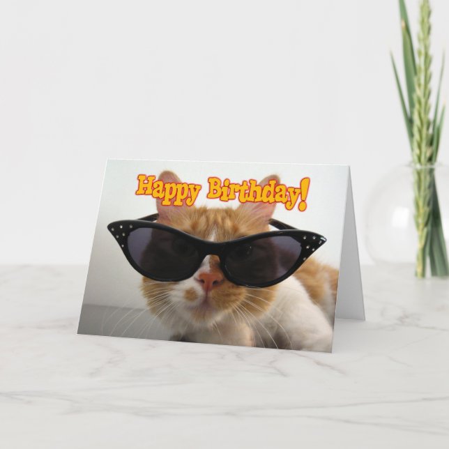 Carte Joyeux anniversaire - Chat portant des lunettes de (Devant)