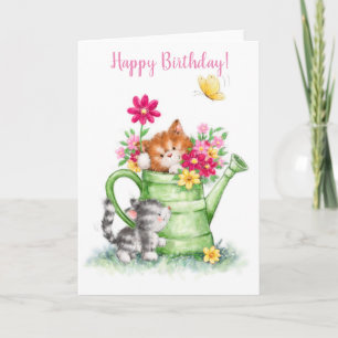 Carte Joyeux anniversaire, chats mignons avec de l'eau