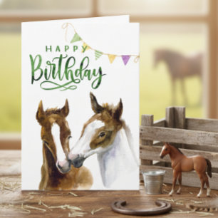 Carte Joyeux Anniversaire Cheval Colt Aquarelle 