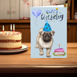 Carte Joyeux Anniversaire Chien Pug Chiot Aquarelle Clai