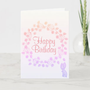Carte Joyeux Anniversaire coloré Lapin à couronne de fle