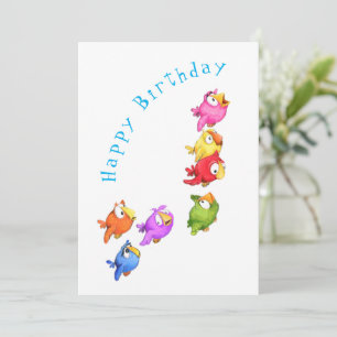 Carte Joyeux anniversaire - Colorful Happy Flying Birds