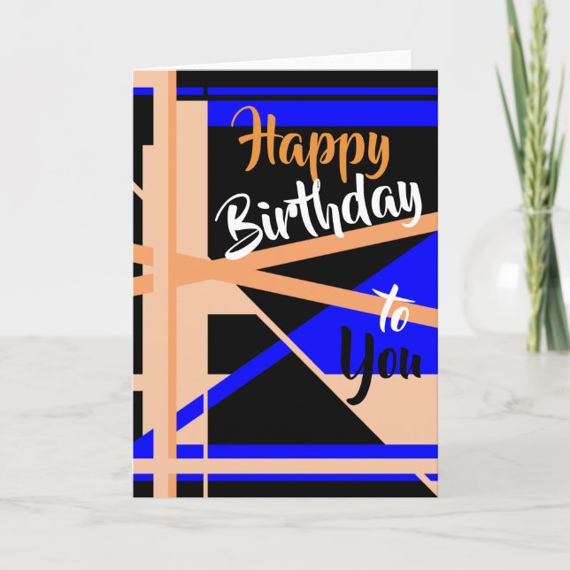 Carte "Joyeux Anniversaire" Coral Bleu Noir Art Abstrait (Devant)