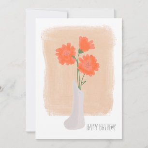 Carte Joyeux Anniversaire Coral Florals Brush Stroke