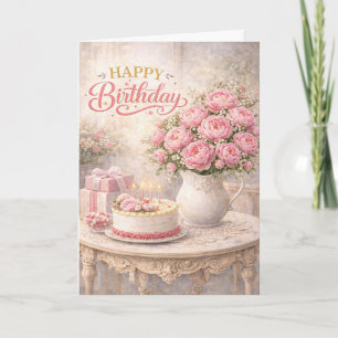 Carte Joyeux Anniversaire Cottage Still Life Pink Peony
