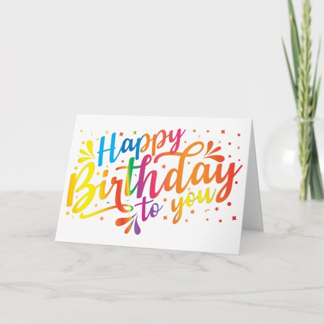 Carte Joyeux Anniversaire couleurs arc-en-ciel (Devant)