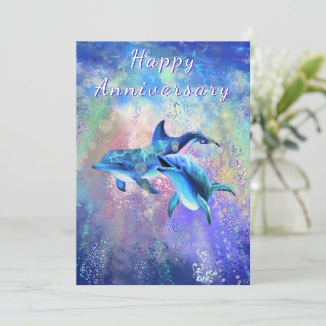 Carte Joyeux anniversaire - Couple de dauphins - Amour (Debout devant)