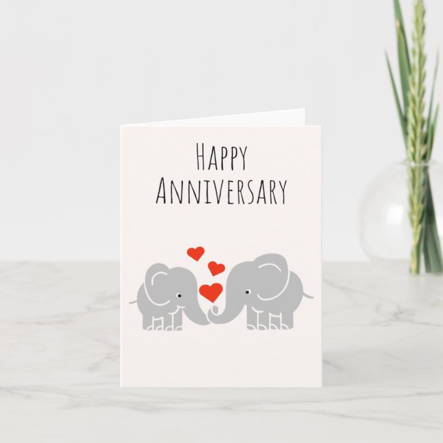 Carte Joyeux Anniversaire - Couple Eléphant mignon (Devant)