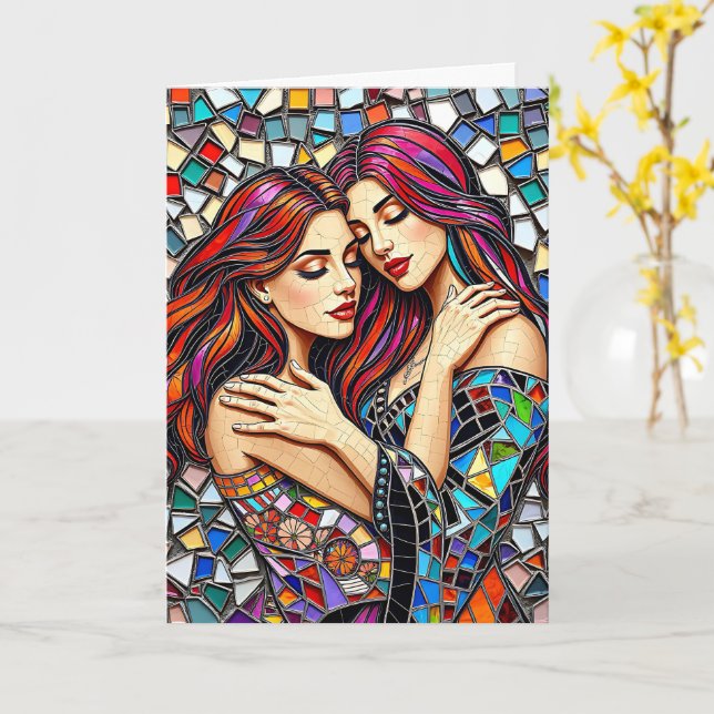 Carte Joyeux anniversaire | Couple lesbien (Fleur jaune)