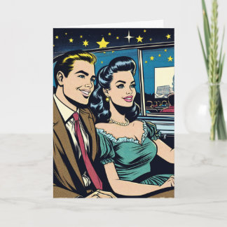 Carte Joyeux anniversaire | Couple rétro au film Drive-I