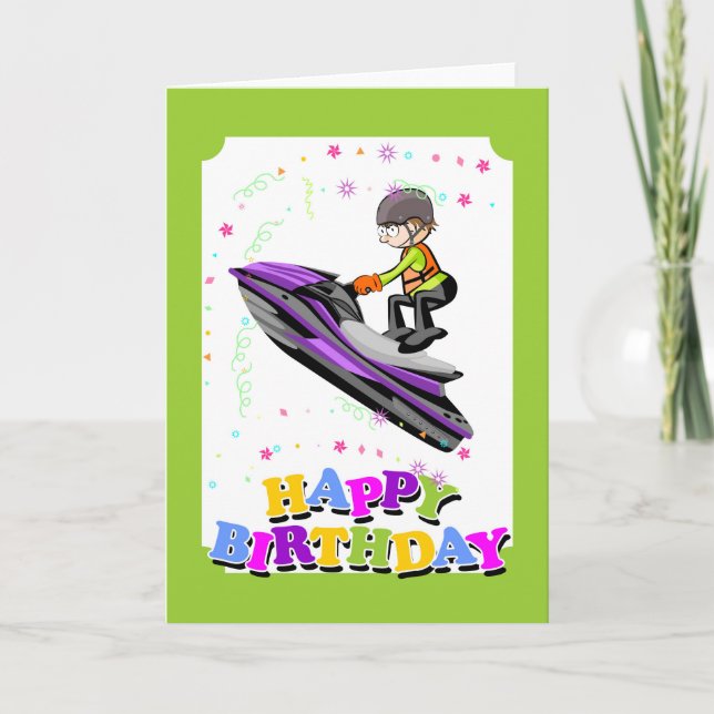 Carte Joyeux anniversaire, courageux champion de jet ski (Devant)