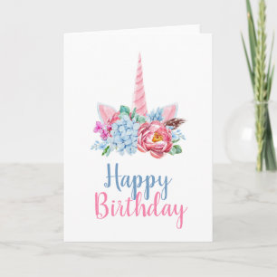 Carte Joyeux Anniversaire   Couronne Florale Licorne Aqu