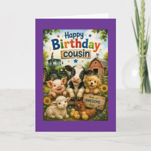 Carte Joyeux Anniversaire Cousin Animaux de la Ferme 