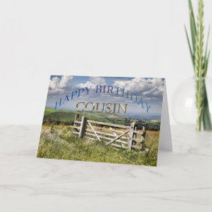 Carte Joyeux Anniversaire Cousin, paysage avec une porte