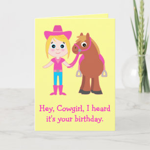 Carte Joyeux Anniversaire, Cowgirl pour fille