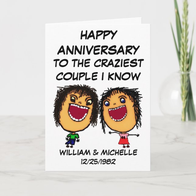 Carte Joyeux Anniversaire Crazy Cartoon Couple (Devant)