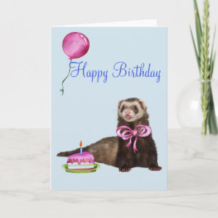 Carte Joyeux Anniversaire Cute Ferret Cake Balloon