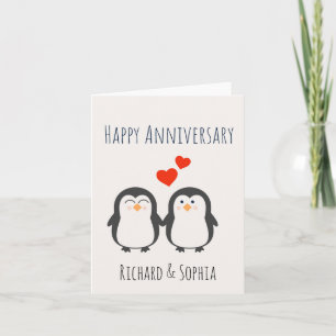 Carte Joyeux Anniversaire - Cute Penguin Couple Card