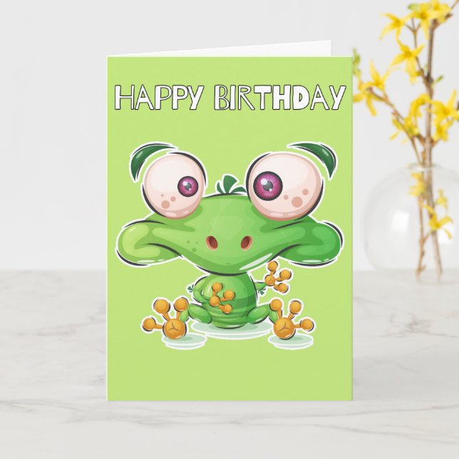 Carte Joyeux anniversaire | Cute Petite Grenouille (Fleur jaune)