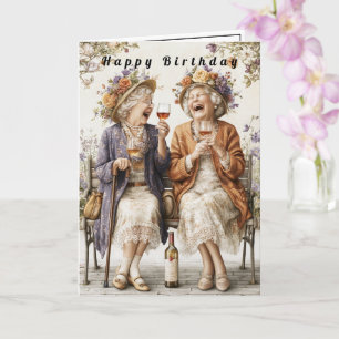 Carte Joyeux Anniversaire Dames qui rient en buvant du V