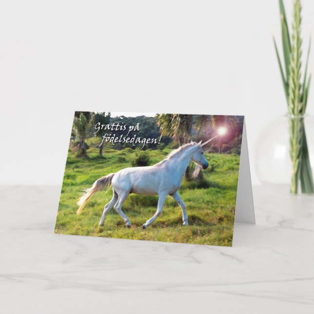 Carte Joyeux anniversaire dans le Suédois, galop de (Devant)