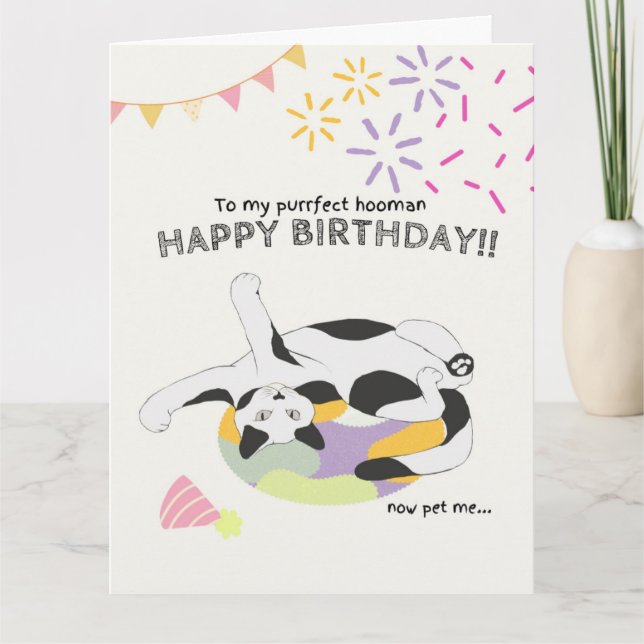 Carte Joyeux anniversaire de Chat à Purrfect Hooman (Devant)