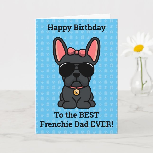 Carte Joyeux anniversaire de Chien Black French Bulldog (Petite plante)