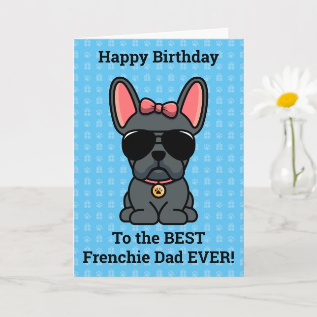 Carte Joyeux anniversaire de Chien Bleu Bleu Français Ch (Petite plante)