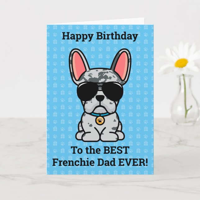 Carte Joyeux anniversaire de Chien Blue Merle French Bul (Petite plante)