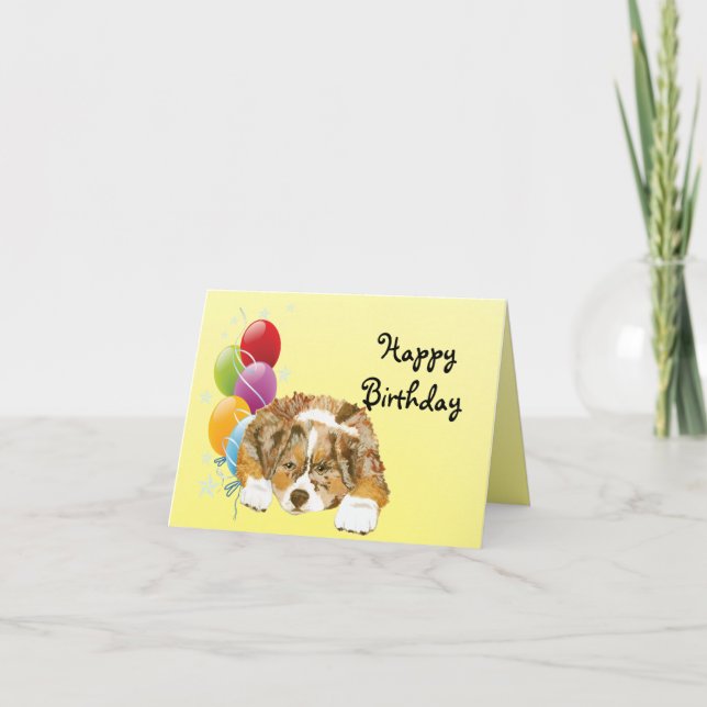 Carte Joyeux anniversaire de chiot australien rouge de (Devant)