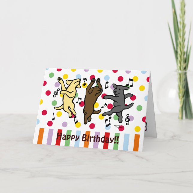Carte Joyeux anniversaire de danse de trio de Labrador (Devant)